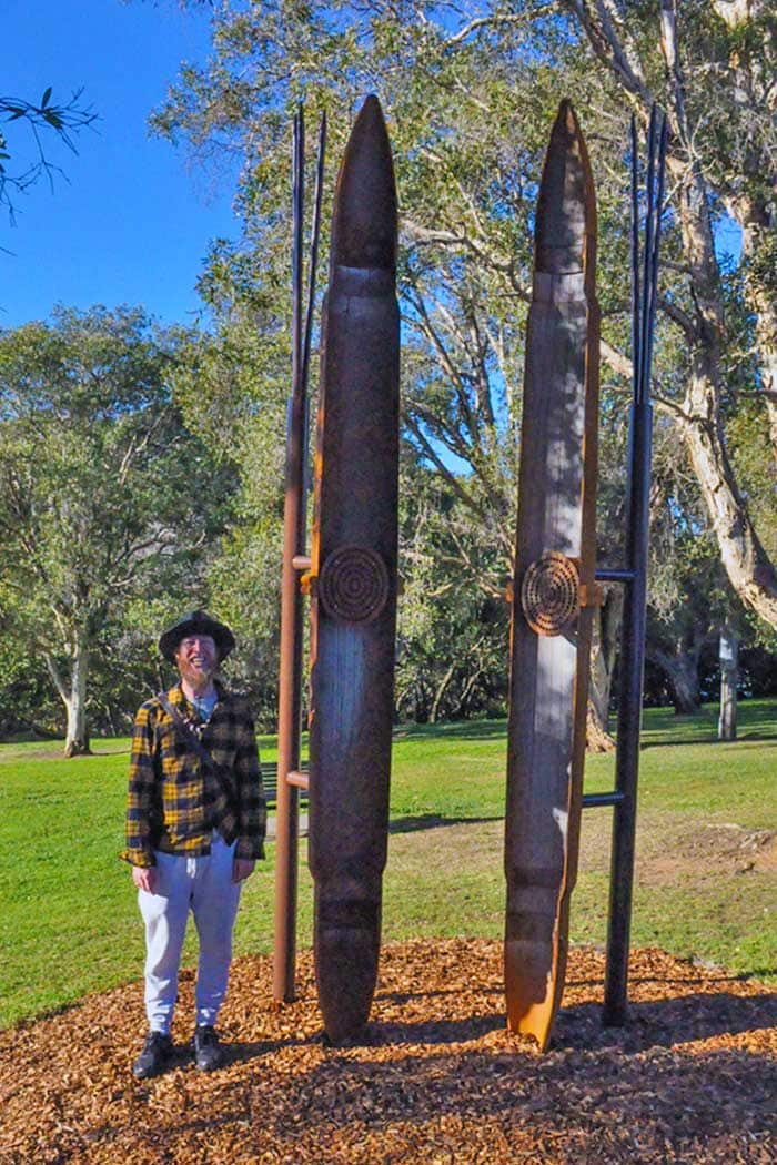 Jason' work "Fire Sticks" at Queen's Wharf Reserve on the Parramatta river