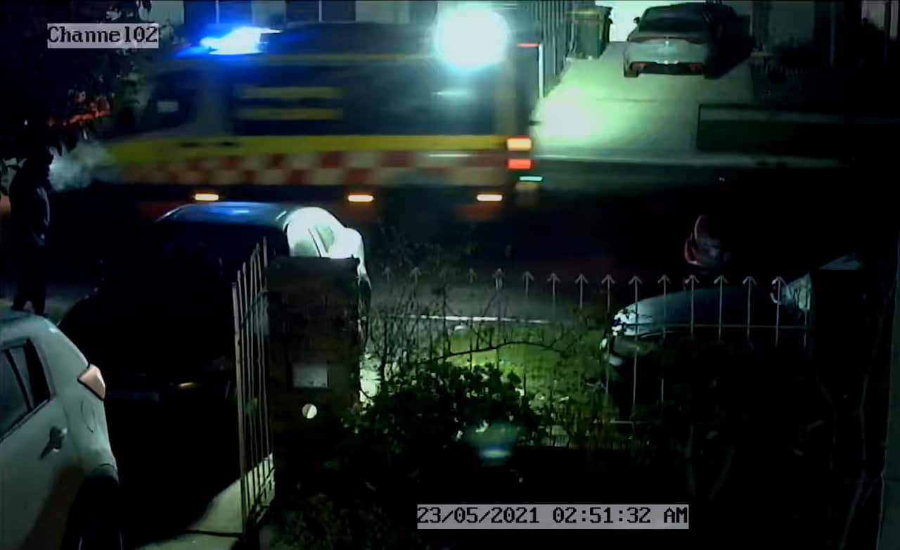 Home security footage provided by the family shows the first ambulance arriving at the Merrylands home at 2:51 AM.
