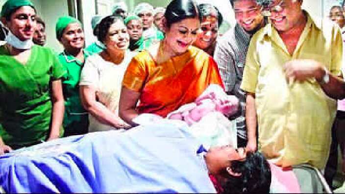 Dr Kamala Selvaraj with IVF baby Kamala Ratnam and her new born baby