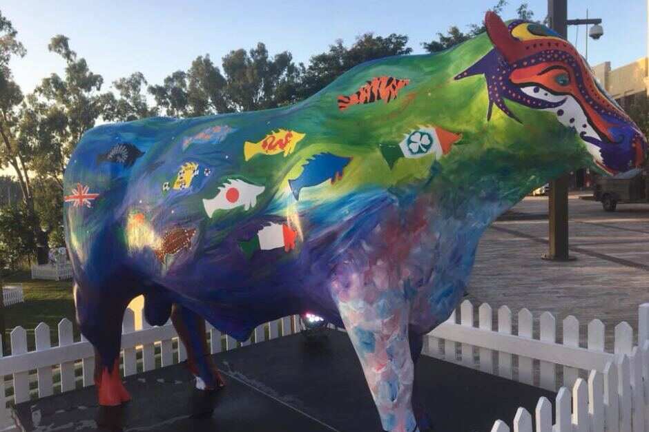 The bull statue with Taiwan flag has been covered up