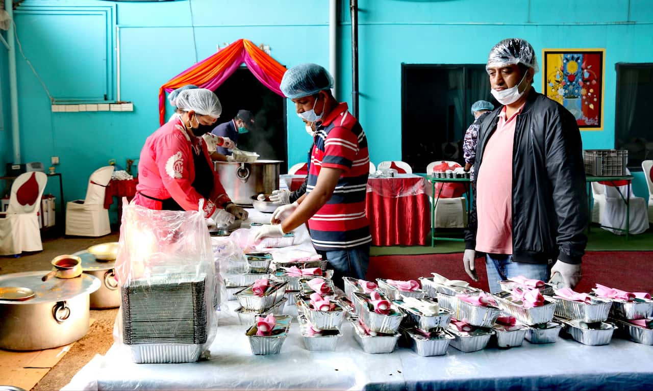 Relief food distribution for coronavirus impacted people in Pokhara, Nepal.