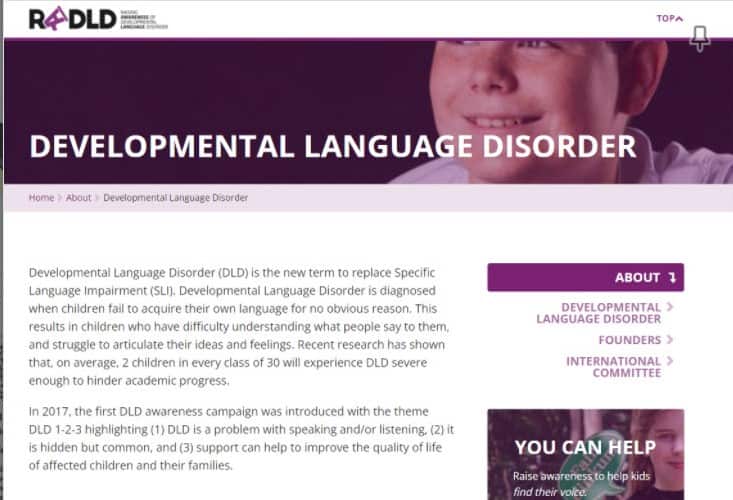 Trang thông tin nâng cao nhận thức về Rối Loạn Ngôn Ngữ Phát Triển (DLD)