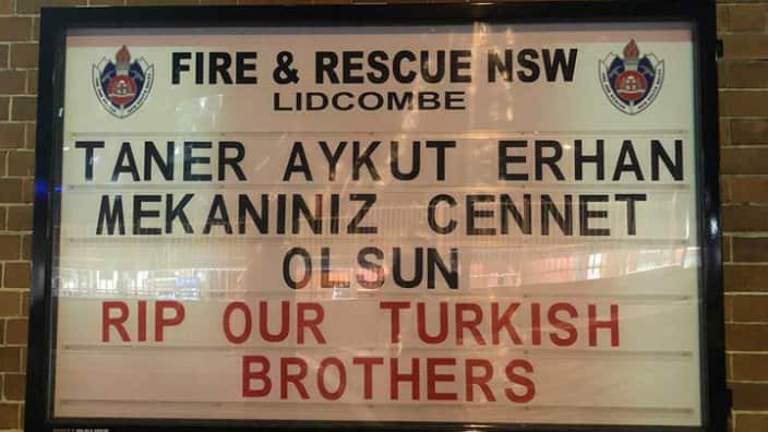 Australian fire fighters sent a message of condolence to Turkish colleagues