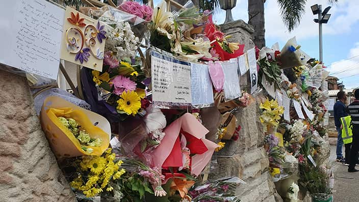 Wall of flowers outside Lakemba Mosque