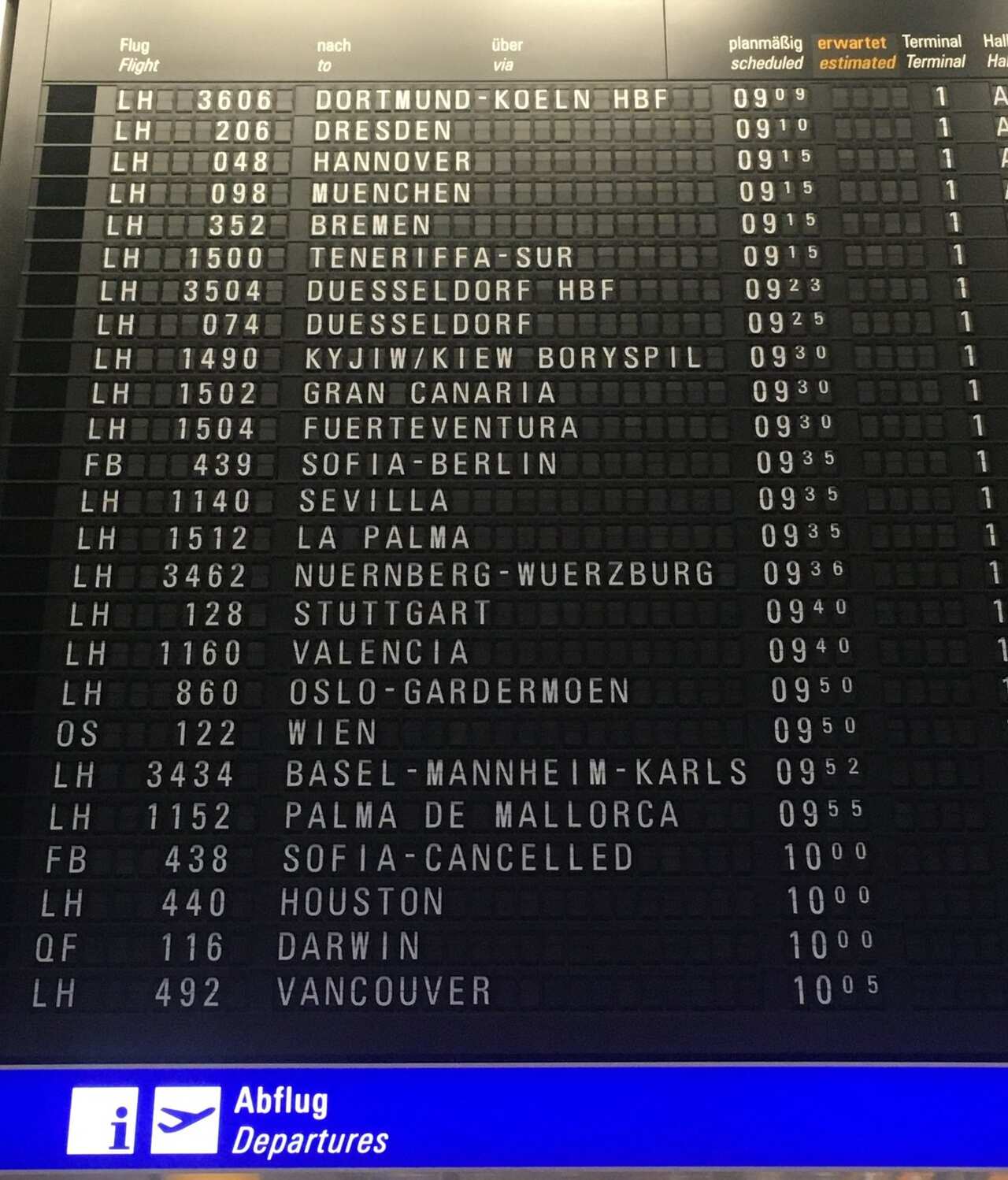Andrei Kravtsov, List of flights at Frankfurt airport