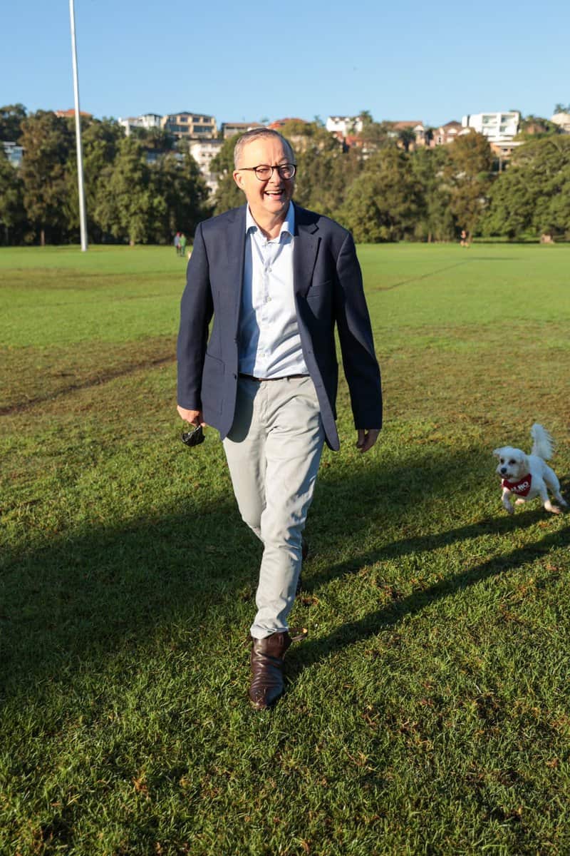 Prime Minister Anthony Albanese after emerging from isolation on 29 April 2022