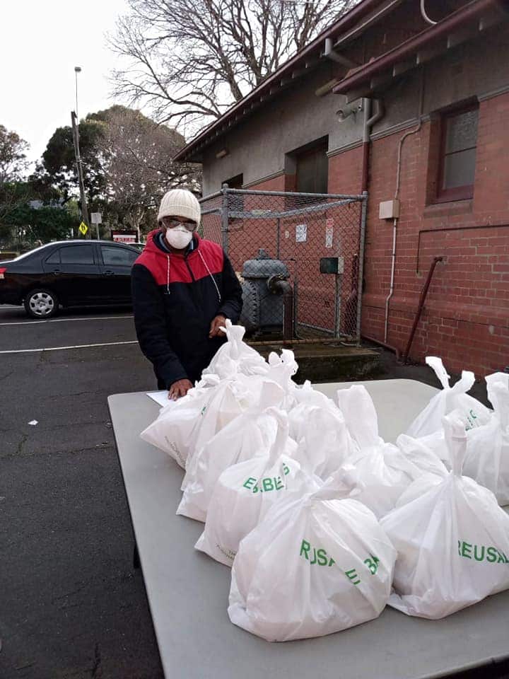 Food is prepared and left on the table to avoid physical contact.