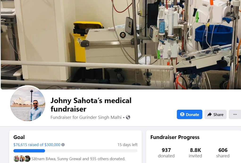 The community has donated over $76,000 [as of 27th October] for Mr Sahota's treatment. 