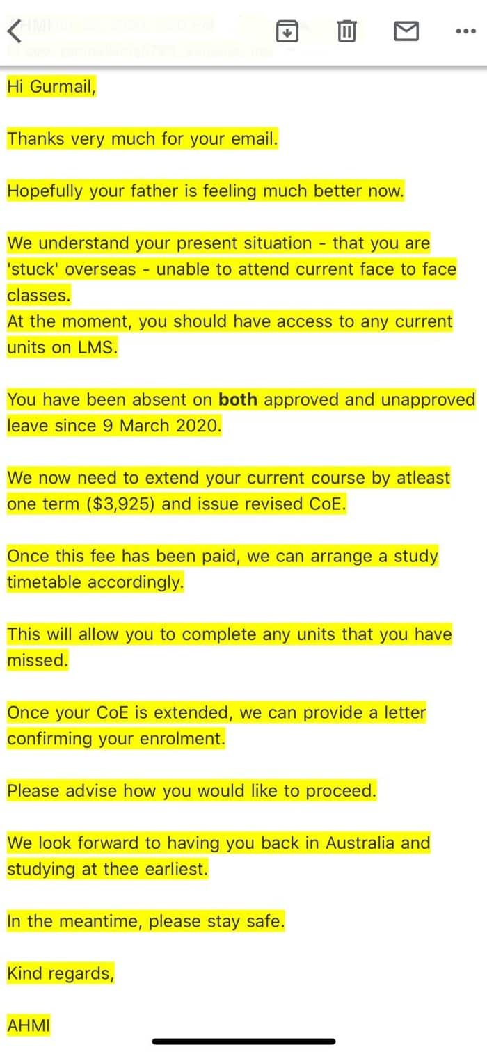 A warning letter sent to Gurmail Singh by AHMI. 