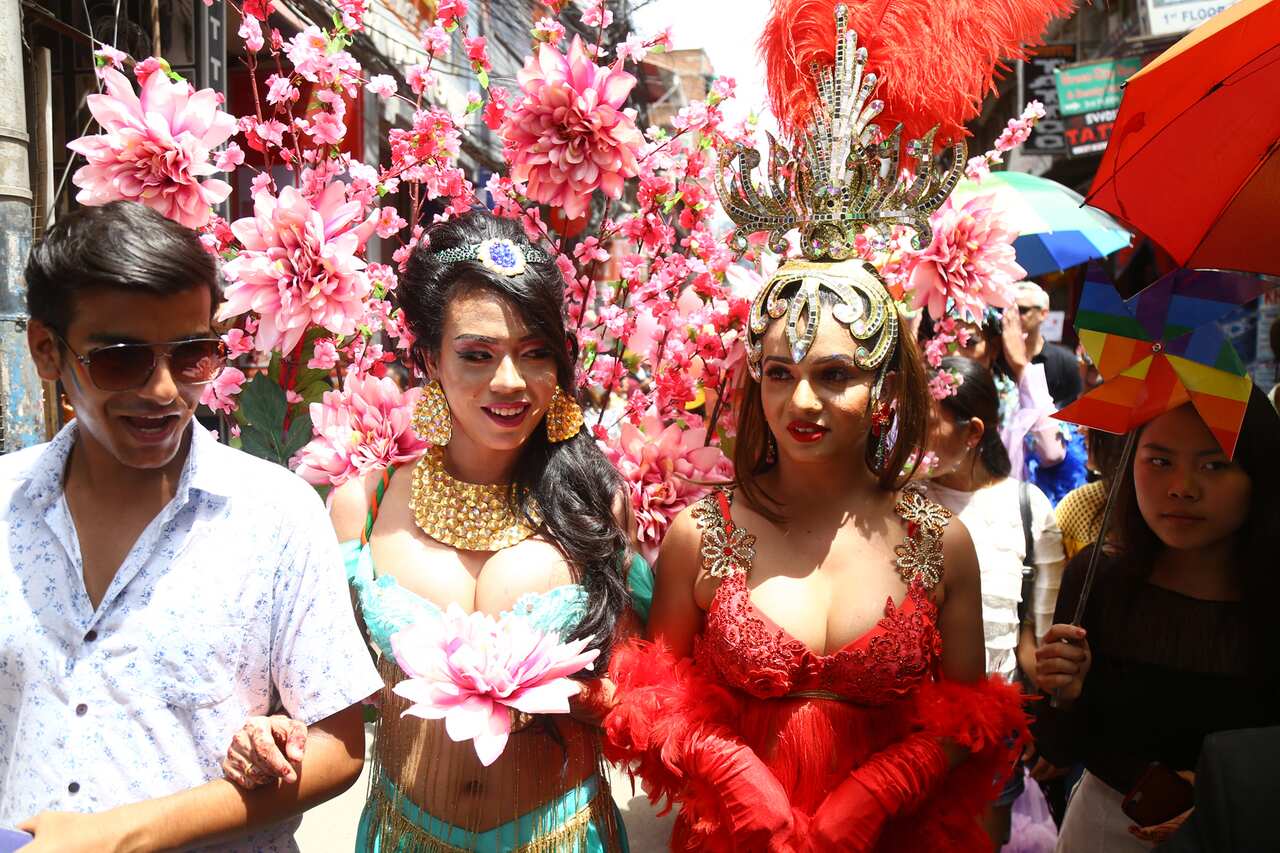 Gaijatra celebration in Kathmandu by third gender group.
