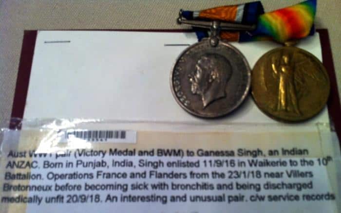 Medals awarded to Private Ganessa Singh, a Sikh Anzac