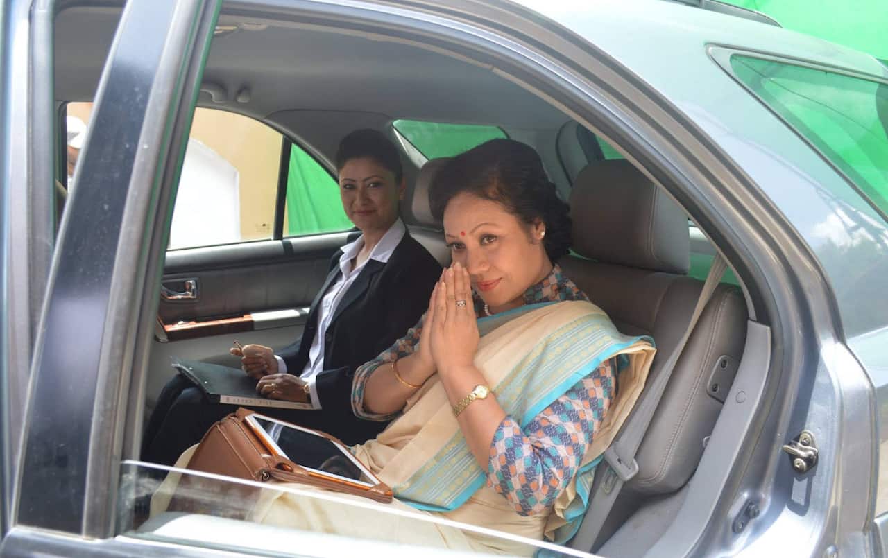 Gauri Malla during filming of Singha Durbar.