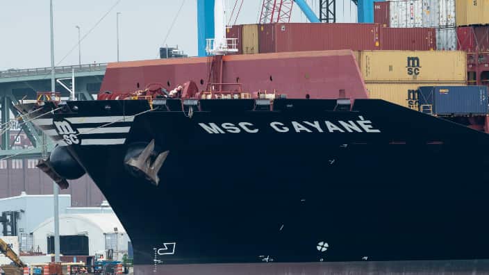 The MSC Gayane is moored at the Packer Marine Terminal in Philadelphia