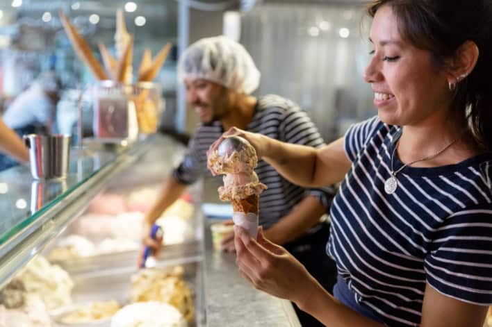 Two employees at work in a Melbourne's gelato shop
