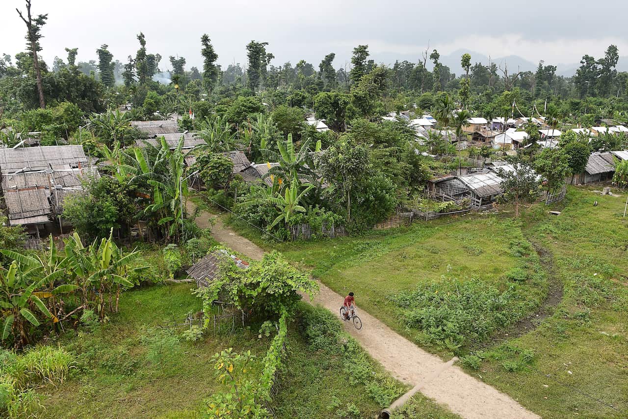 This picture taken on August 10, 2018 shows a general view of the Beldangi refugee camp in Damak, some 300 km south-east of Kathmandu