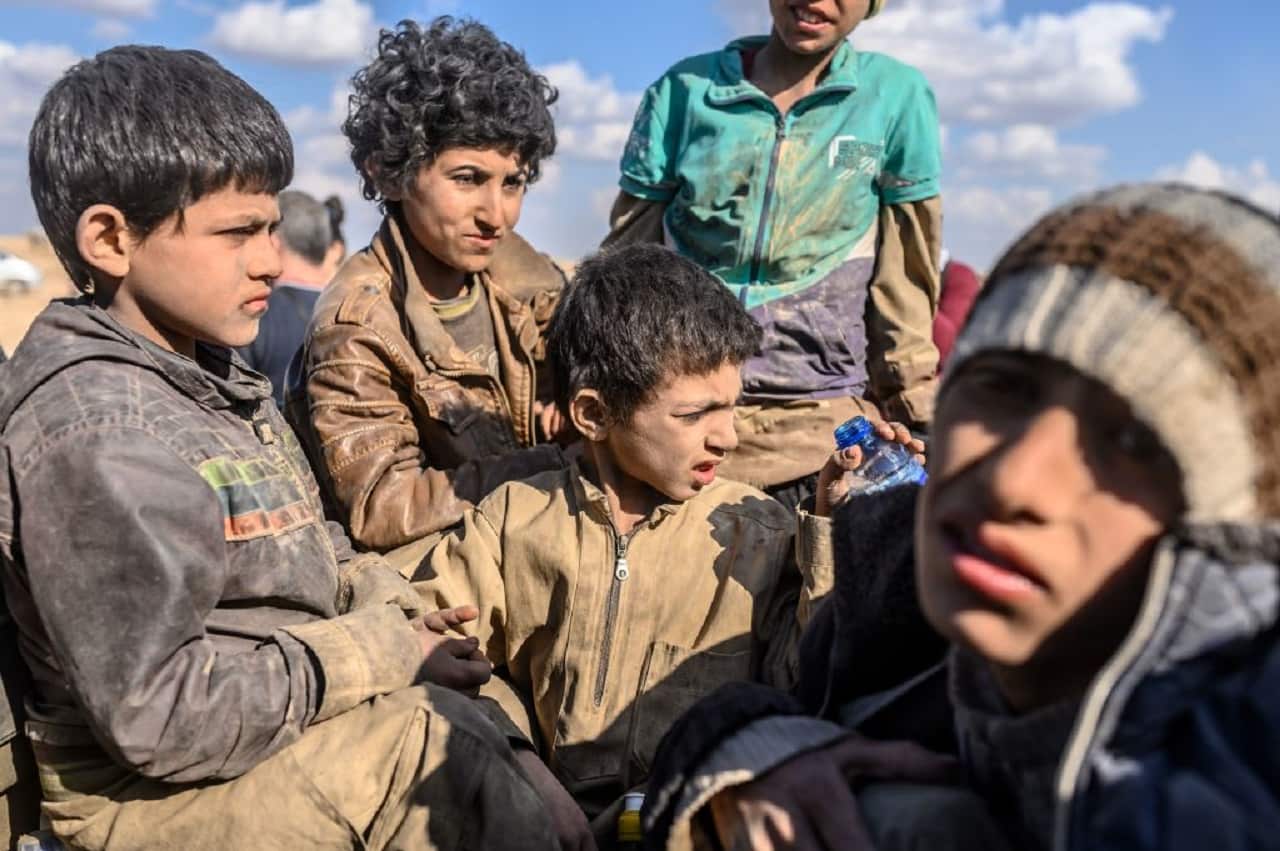 Yazidi children freed from IS Baghouz, March 2019.