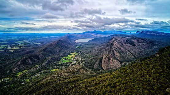 Drone's view of the Grampian Mountains National Park in Victoria's west.