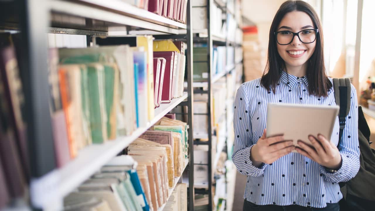 Woman in library