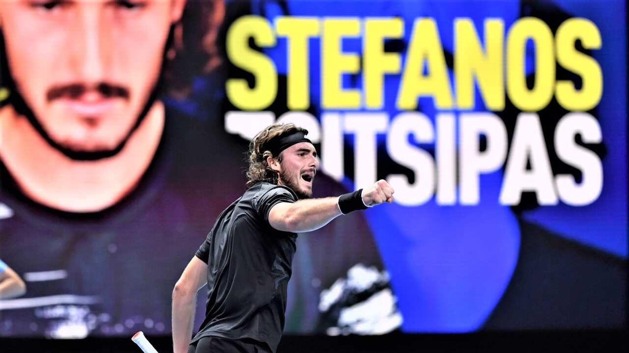 Stefanos Tsitsipas of Greece following his win over Russia's Andrey Rublev during a Nitto ATP finals tennis match at the O2 Arena in London, 17.11.2020.