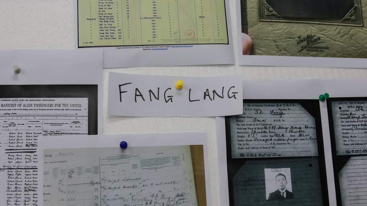 A board with information about one of the Titanic's Chinese survivors