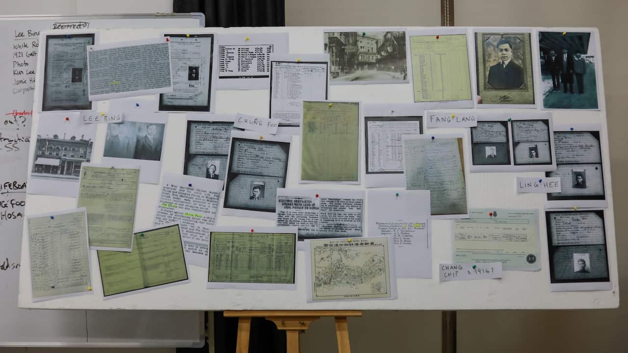 A board with information about the Titanic's Chinese survivors