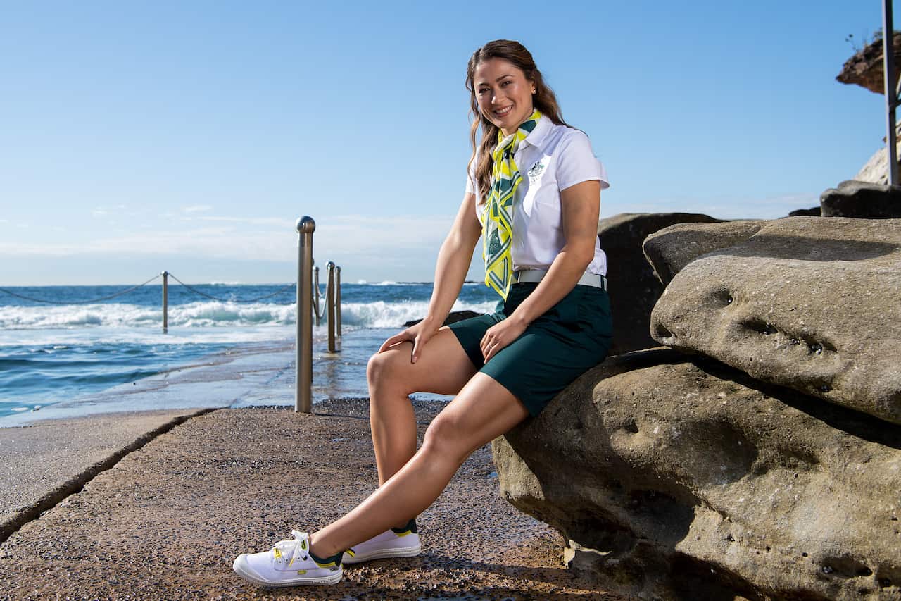Australian badminton player Gronya Somerville poses for a photograph at the Australian Olympic Team Opening Ceremony uniform unveiling.