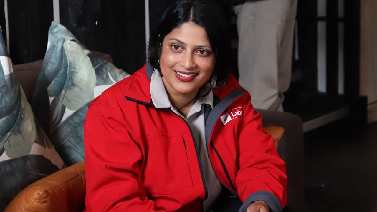 Labour Party list candidate Priyanca Radhakrishnan in an Onehunga Cafe to meet the team from Everybody Eats (the pay-as-you-feel dining concept) on 16 October 2020. Voters head to the polls on Saturday to elect the 53rd Parliament of New Zealand. The 2020