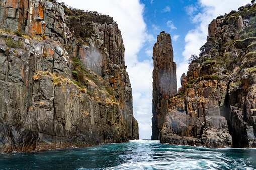 Cape Hauy, Eaglehawk Neck coastal cliff view on Tasman National Park conservation area, Port Arthur, Tasmania, Australia.