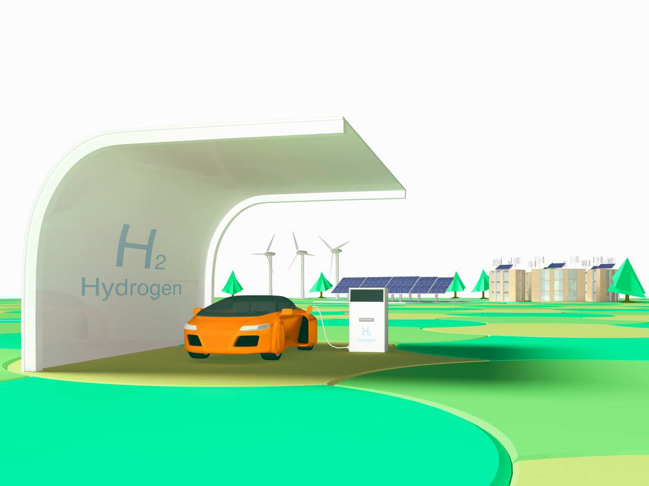 Auto driving Hydrogen Energy Car Station model against Smart City