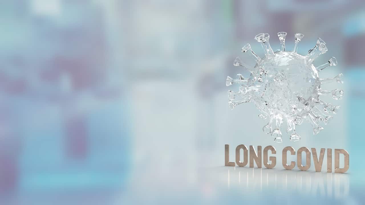 clear virus and word long covid for medical or sci concept 3d rendering