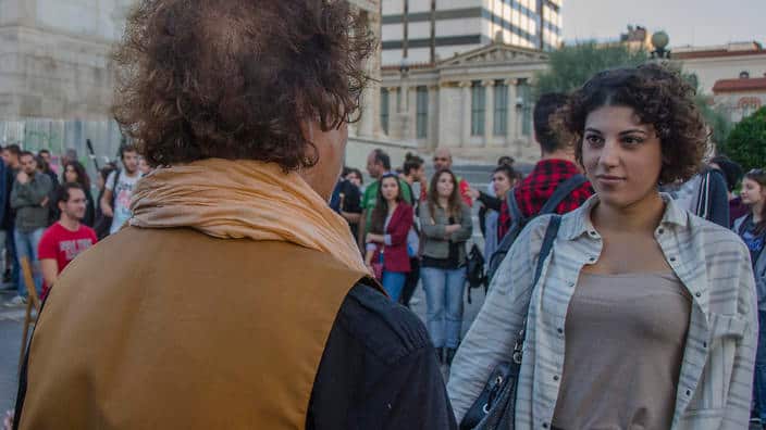 Activists gathered in the Propyalaia region of Athens to