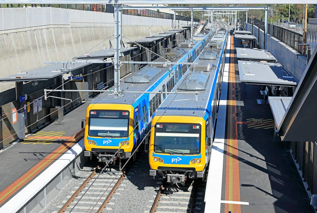 Trains stop at new low-level Gardiner station in Melbourne