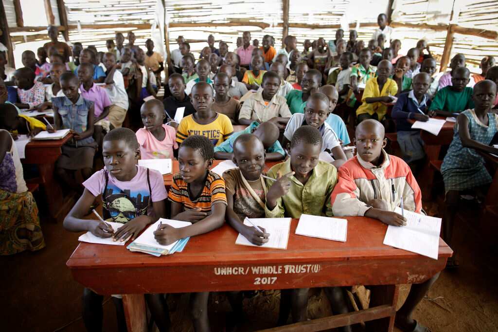 School class at the Rhino Refugee Camp Settlement