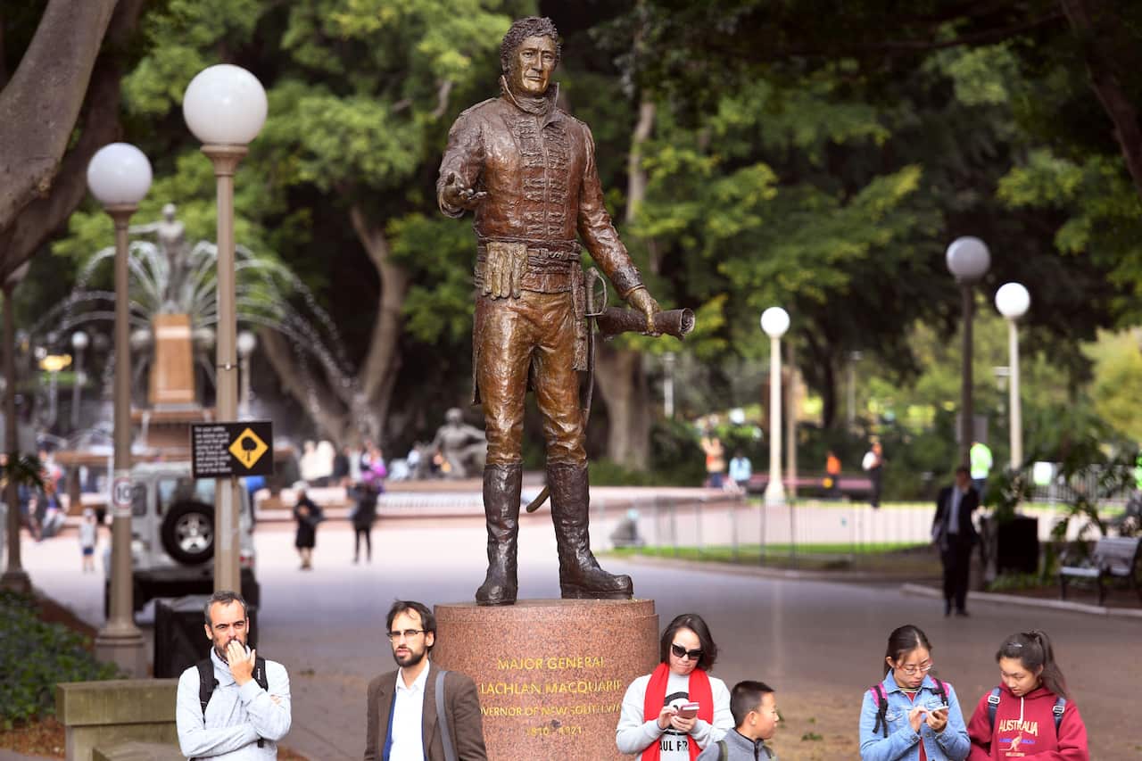 A statue of Major General Lachlan Macquarie stands in Sydney's Hyde Park on August 29, 2017.