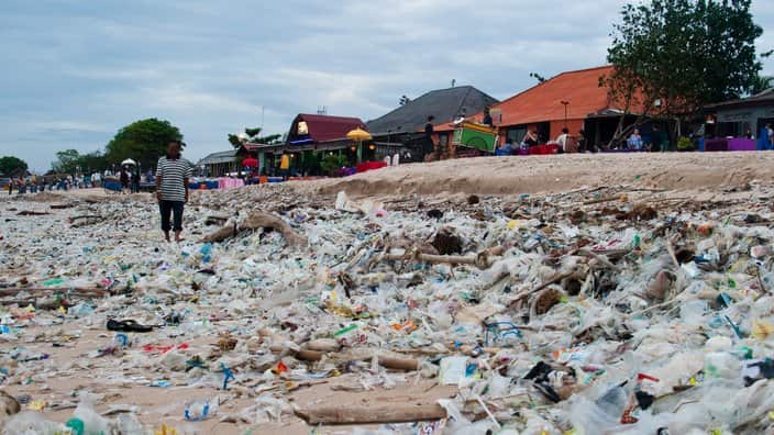  Local residents observed to see piles of garbage on January 17, 2018 at Kedonganan beach, Bali, Indonesia.