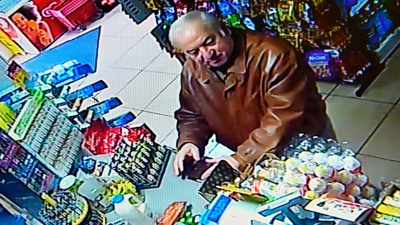 A still image from CCTV footage recorded on February 27, 2018 shows former Russian spy Sergei Skripal buying groceries