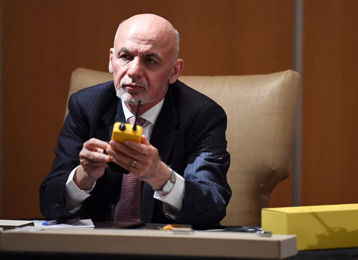 Dr Mohammad Ashraf Ghani, President of the Islamic Republic of Afghanistan is briefed on Counter Radio Controlled IED units (pictured) known as Redwing Project 