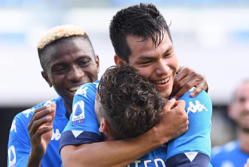 Osimhen, Mertens e Lozano, protagonisti nel successo per 4-1 del Napoli sull'Atalanta