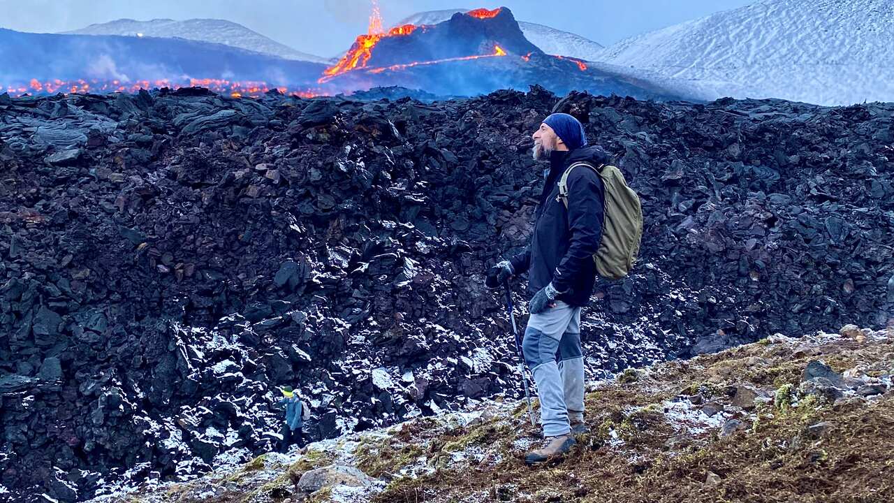 Giuseppe Paduano exploring a volcano in Iceland