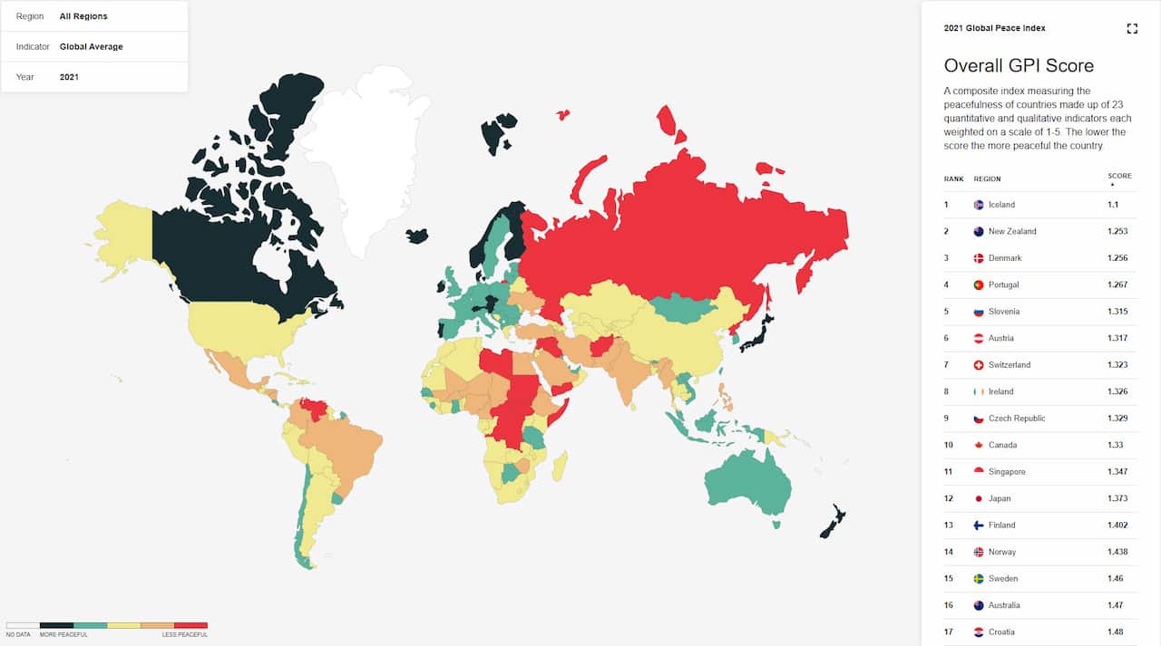 Χάρτης δείκτη παγκόσμιας Ειρήνης