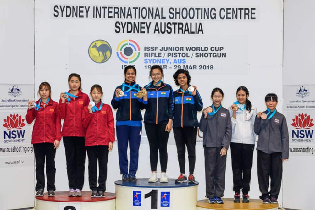 Gold Medal winning team of India (Image shared by ISSF sports)