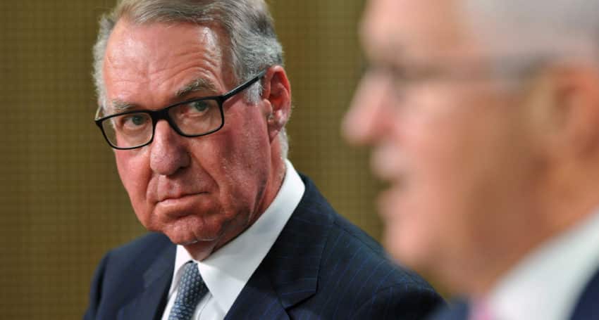 Malcolm Turnbull & David Gonski at a press conference 