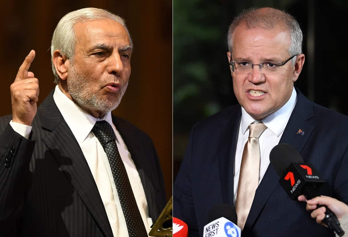 Grand Mufti of Australia Ibrahim Abu Mohammed (L) and Prime Minister Scott Morrison.