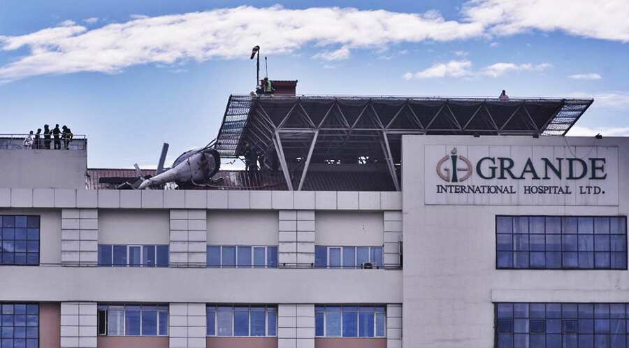 Helicopter crash at Grande Hospital in Nepal.