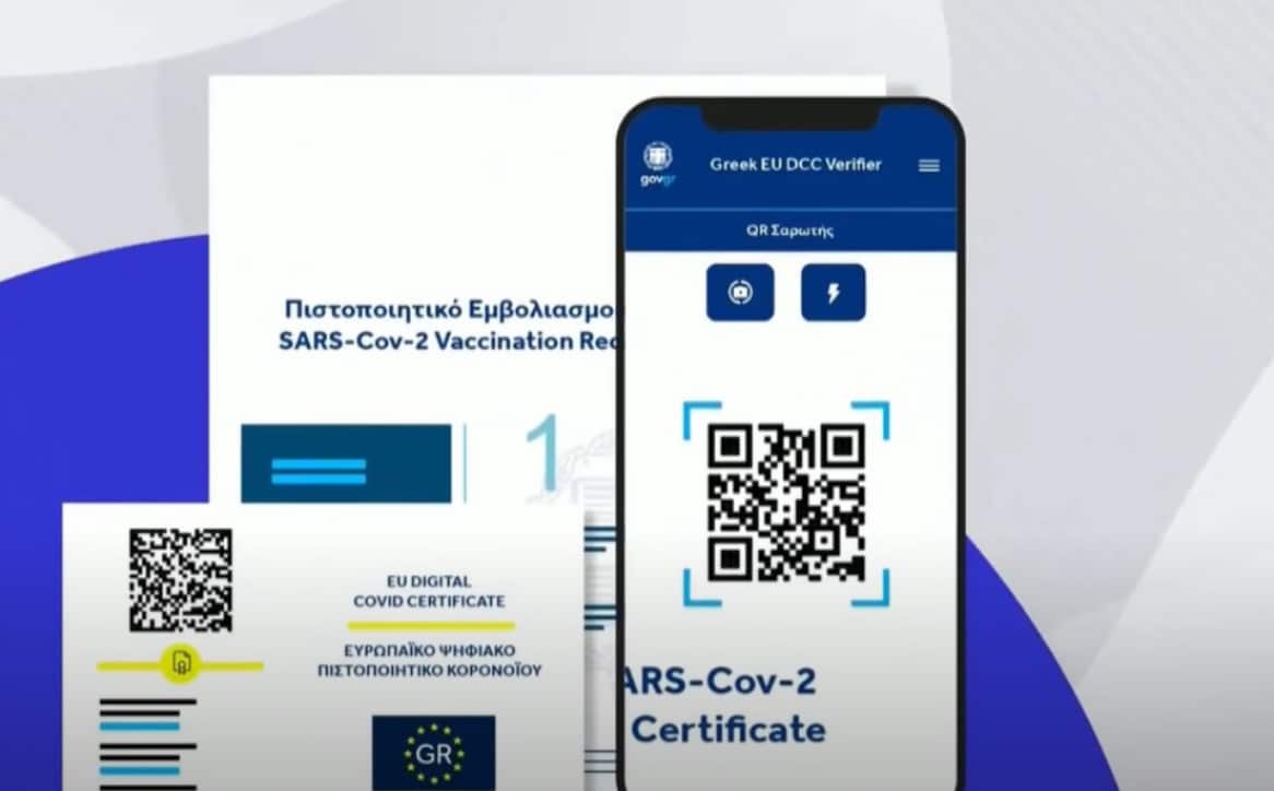 graphics on Greek Covid app and vaccination certificate