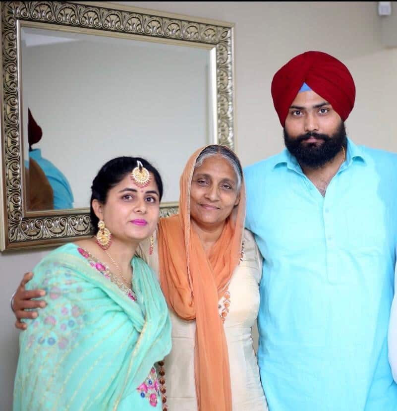 Gurjaswinder Singh with his mother and wife.