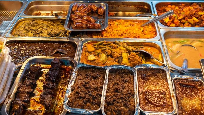 The Filipino dishes at Happy Hut are prepared early each morning then served from bain-maries.