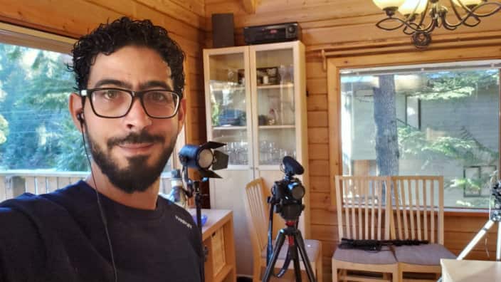 Hassan Al Kontar in his room in Canada