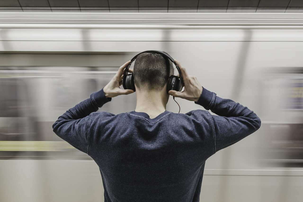Man listening to his headphones