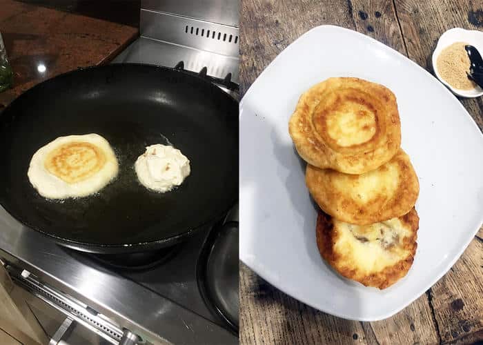 Heather's homemade hotteok: cook, then flip and flatten, she says.